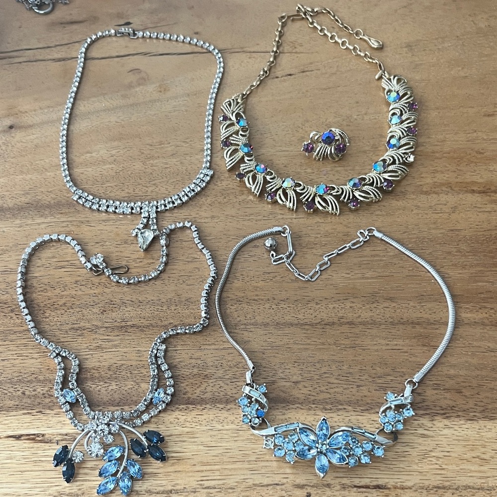 Estate Vintage Elegant Silver and Gold Tone Rhinestone Jewelry Set